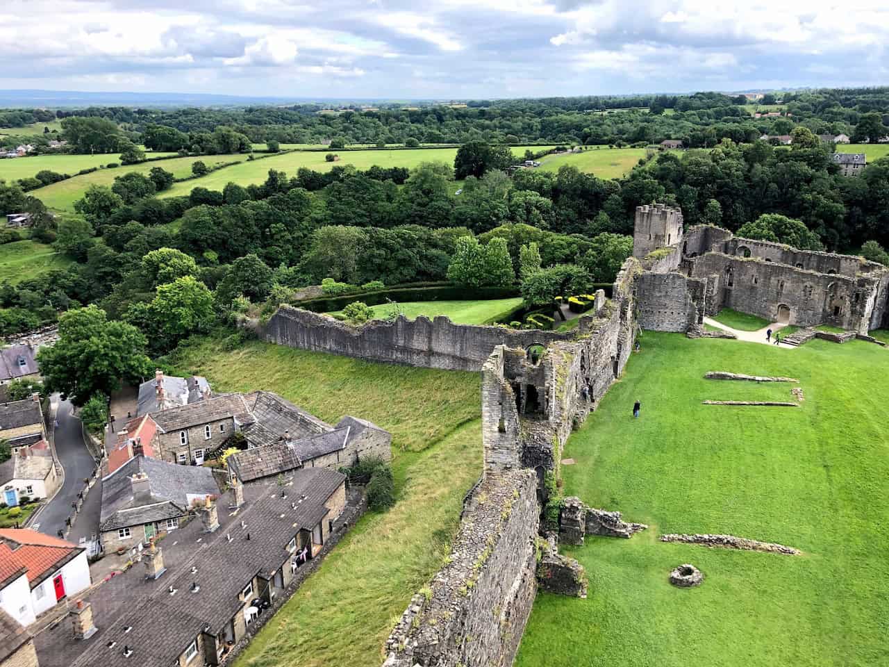 View across the castle grounds from the top of Richmond Castle keep.