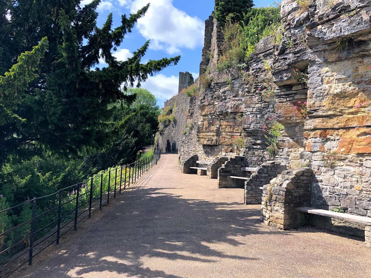 Footpath below Richmond Castle following the outside of the curtain wall.