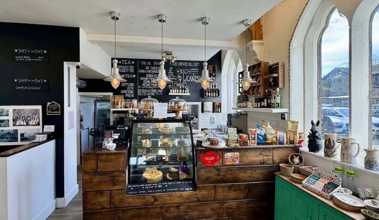 The welcoming interior of the Old School Tea Room in Hebden, one of the highlights of the Grassington circular walk.