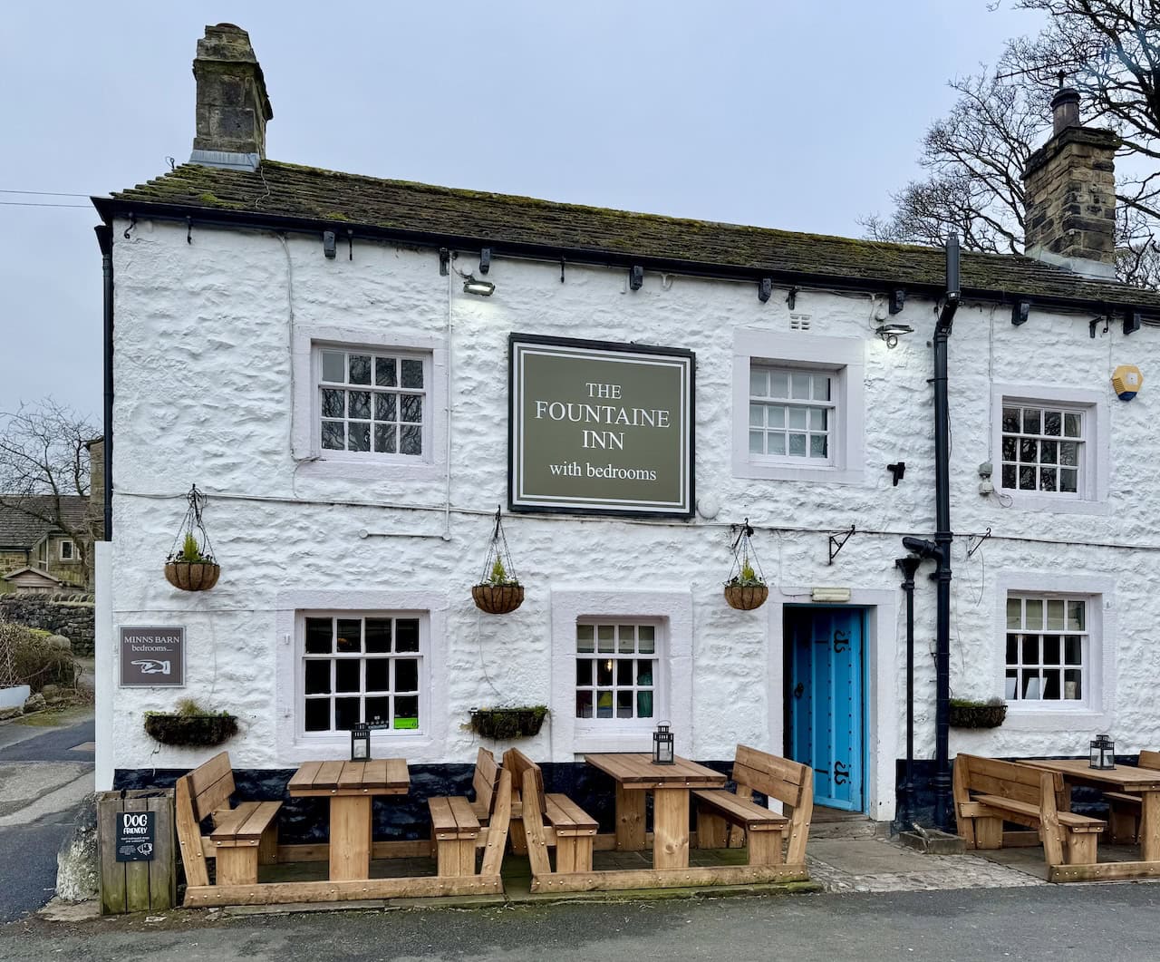 The front of the Fountaine Inn in Linton on the Grassington circular walk, named after local benefactor Richard Fountaine who also funded the nearby almshouses.