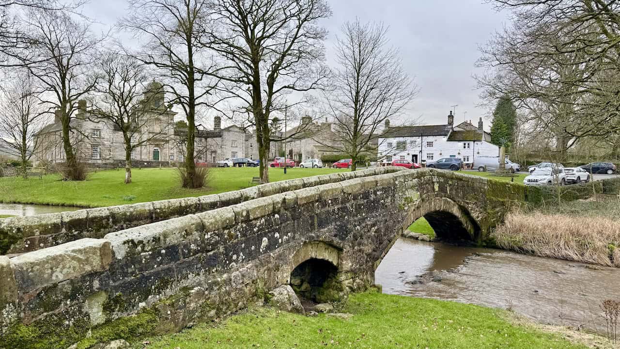 One of the characterful stone-arched bridges crossing Linton Beck on the village green in Linton, each with its own individual charm on the Grassington circular walk.