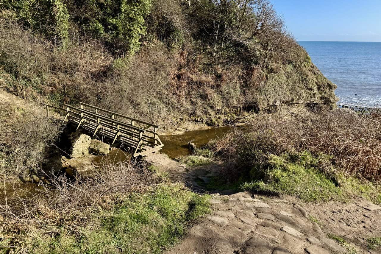 Wooden footbridge over Hayburn Beck near the beach at Hayburn Wyke.