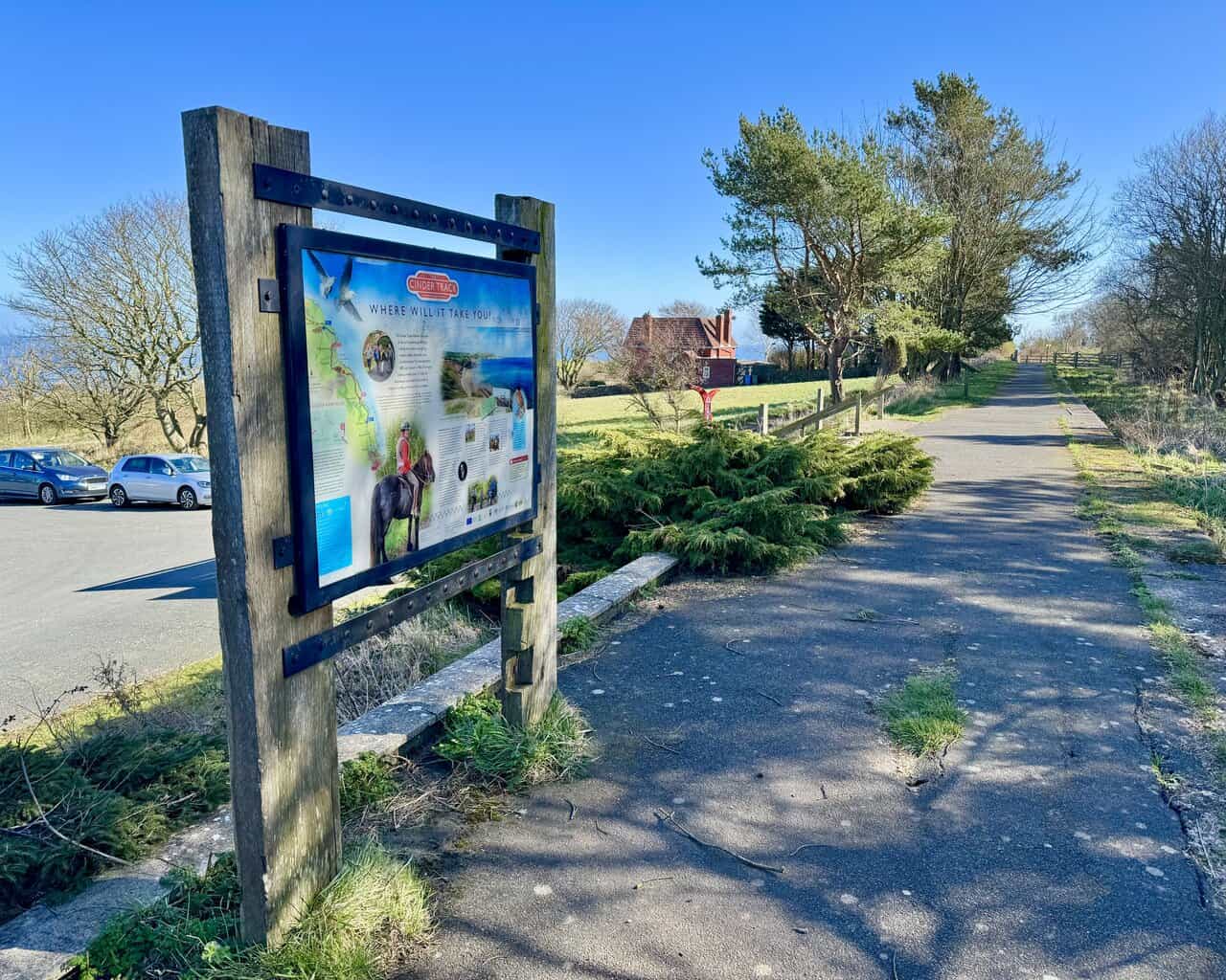 Old Ravenscar station platform and the start of the Cinder Track.