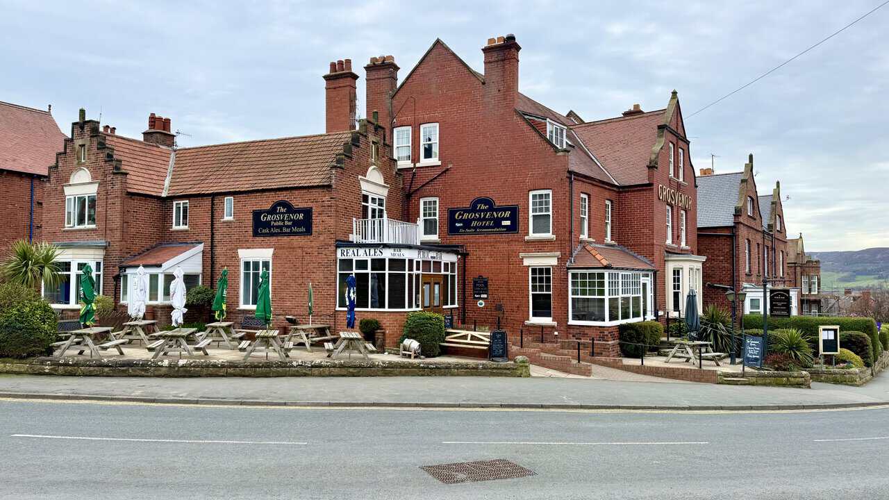 The Grosvenor Hotel opposite Station Car Park at the finish of the Robin Hood's Bay walk.