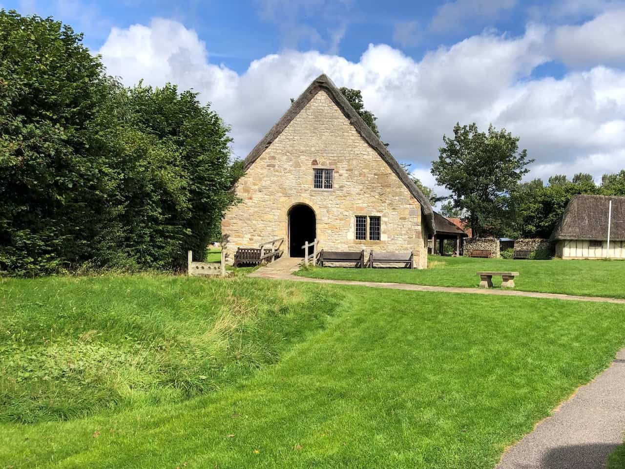 The Manor House, known as Harome Hall, at Ryedale Folk Museum, an Elizabethan structure reconstructed in 1971 that contains the largest cruck timbers ever found in North East Yorkshire and was built entirely without nails.