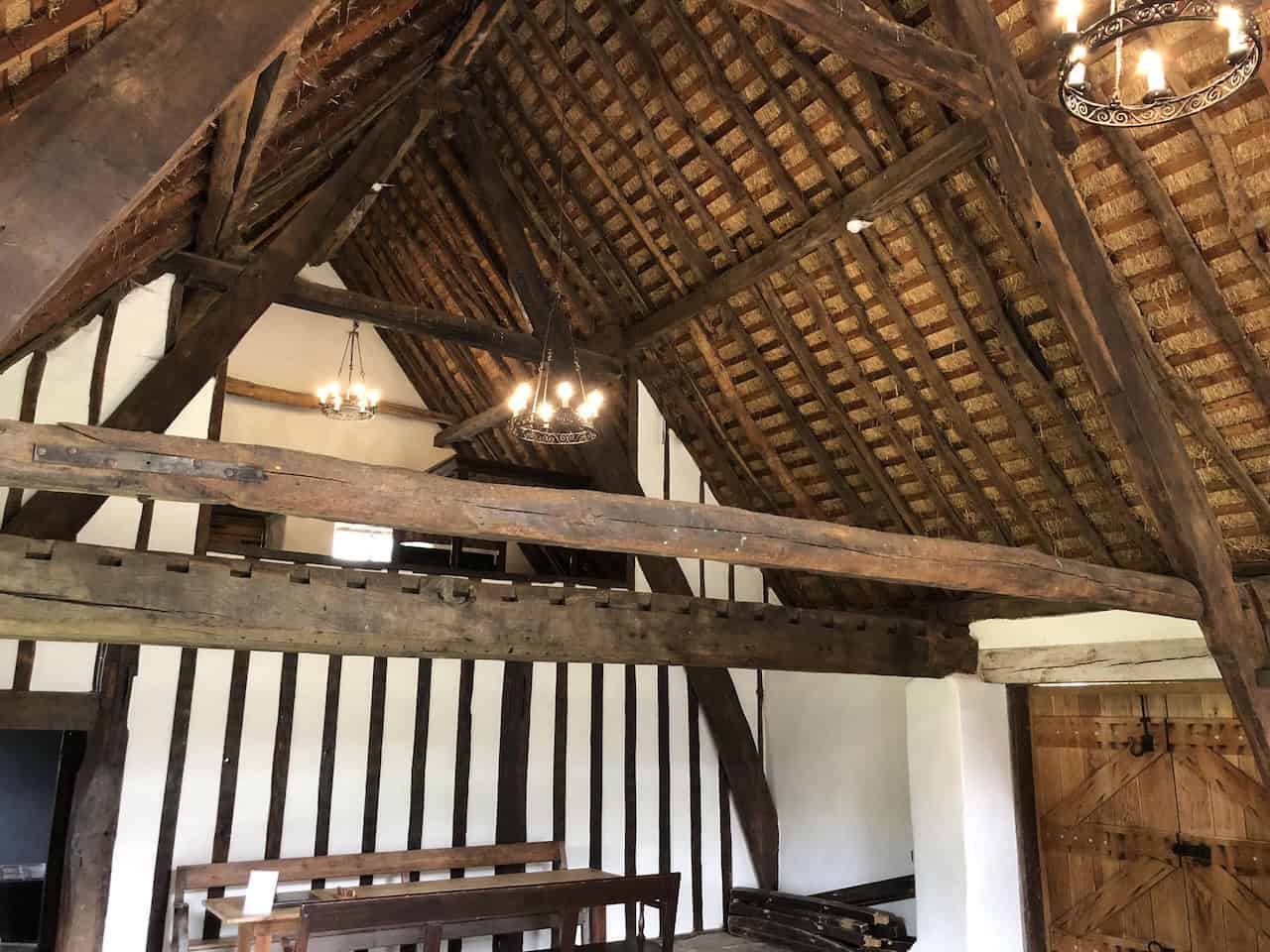 Apotropaic daisy wheel carvings, also known as hexafoils, carved into the doorframe of the Manor House at Ryedale Folk Museum, placed there by ancestors to ward off evil spirits from entering the building.