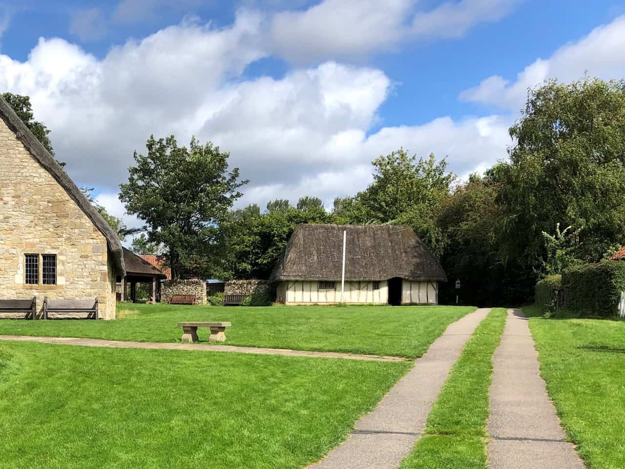 The Medieval Crofter's Cottage at Ryedale Folk Museum, built on site using archaeological research to represent peasant life between the 13th and 16th centuries, when families lived in close quarters with their livestock at the other end of the building.