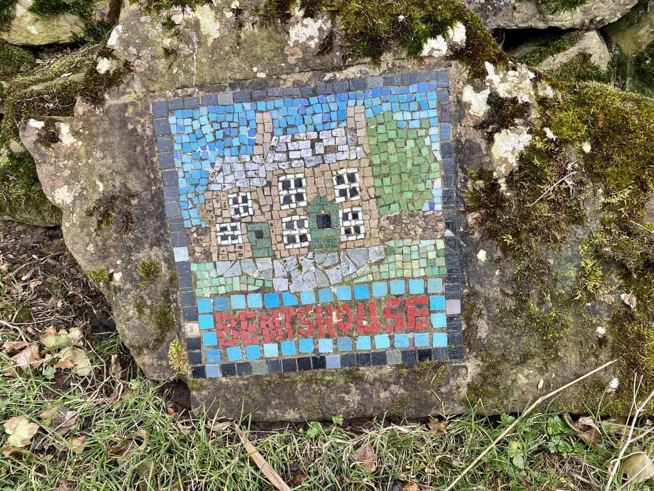 The Bents House mosaic marks the route as it emerges into open fields.