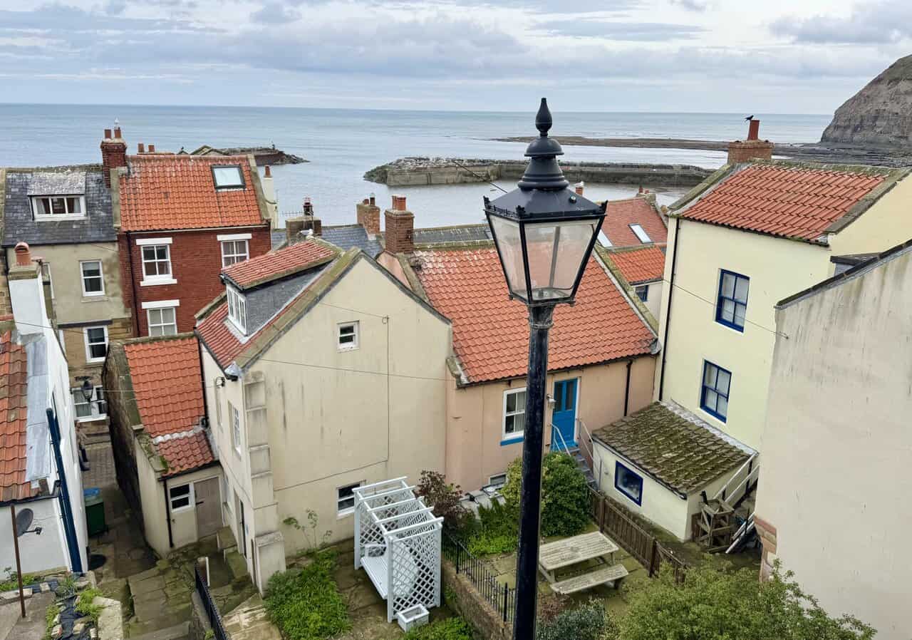 Views of Staithes on the Runswick Bay circular walk show the village tucked into its narrow valley.