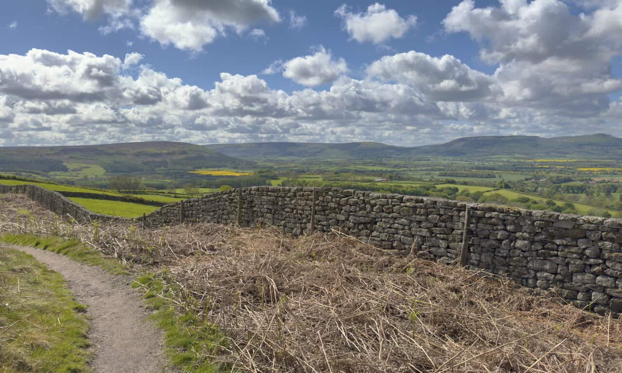 The Great Ayton walk heads towards the Cleveland Hills, with Hasty Bank, Urra Moor and Greenhow Moor rising above the lower land around Ingleby Greenhow.