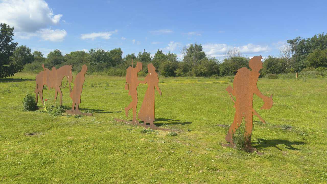 Rusted silhouette soldier sculptures in Hell Wath Nature Reserve on a Ripon walk, marking the city’s First World War connections.