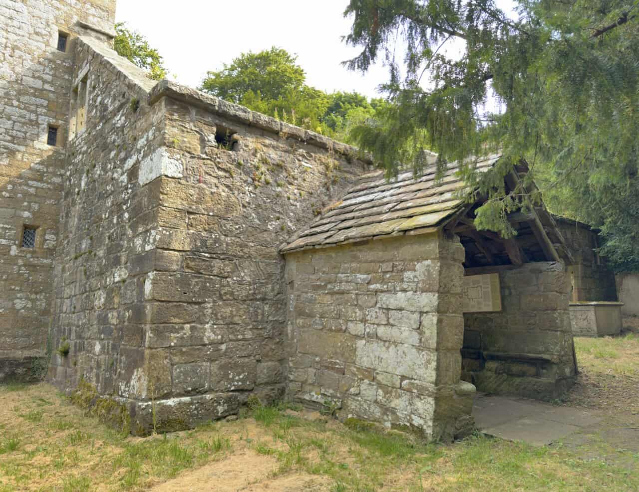 Ruins of the old Church of Saint Mary the Virgin on the Brimham Rocks walk at Church Green.