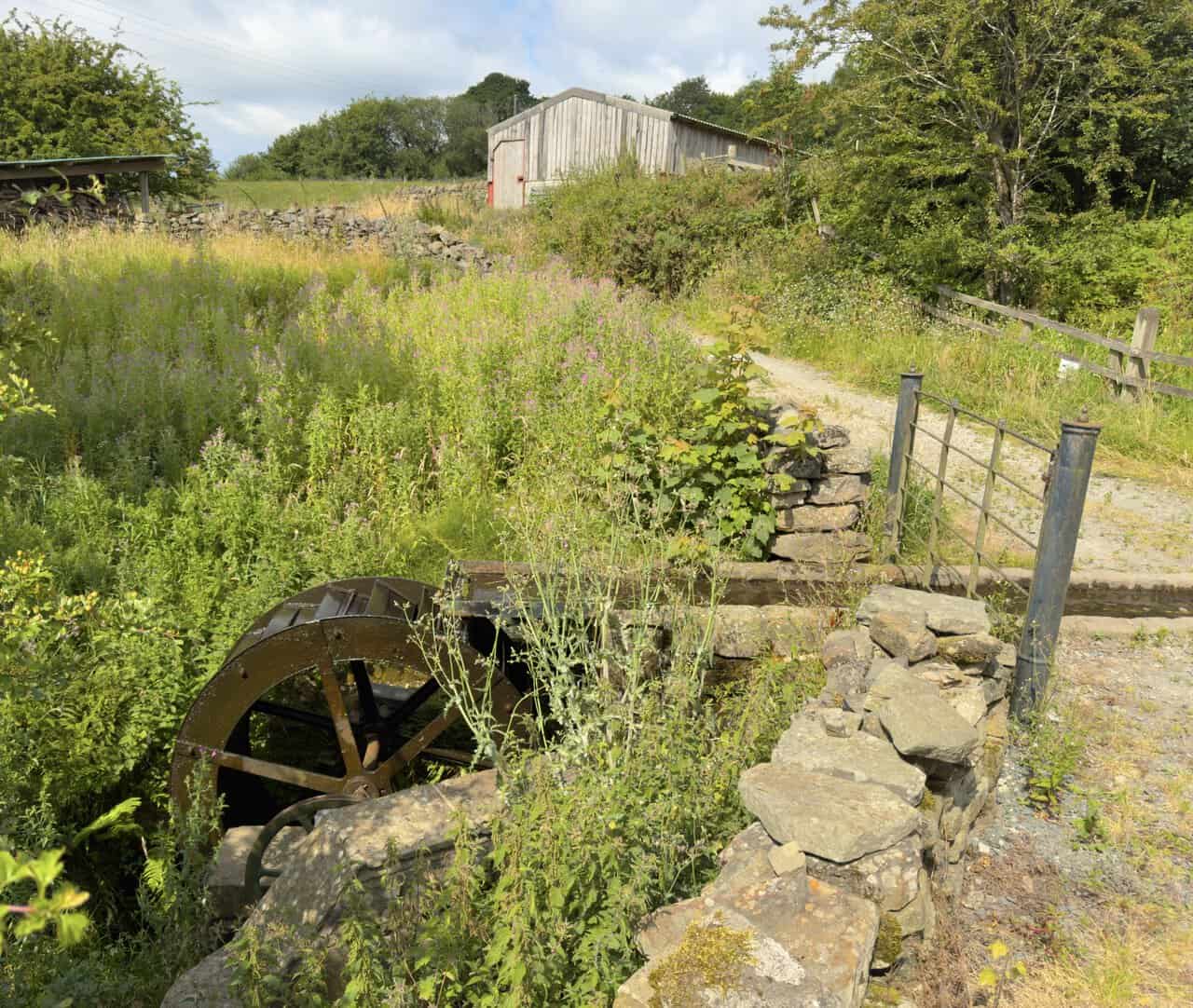 Rusting overshot waterwheel beside the Brimham Rocks walk near Tiplady Farm.