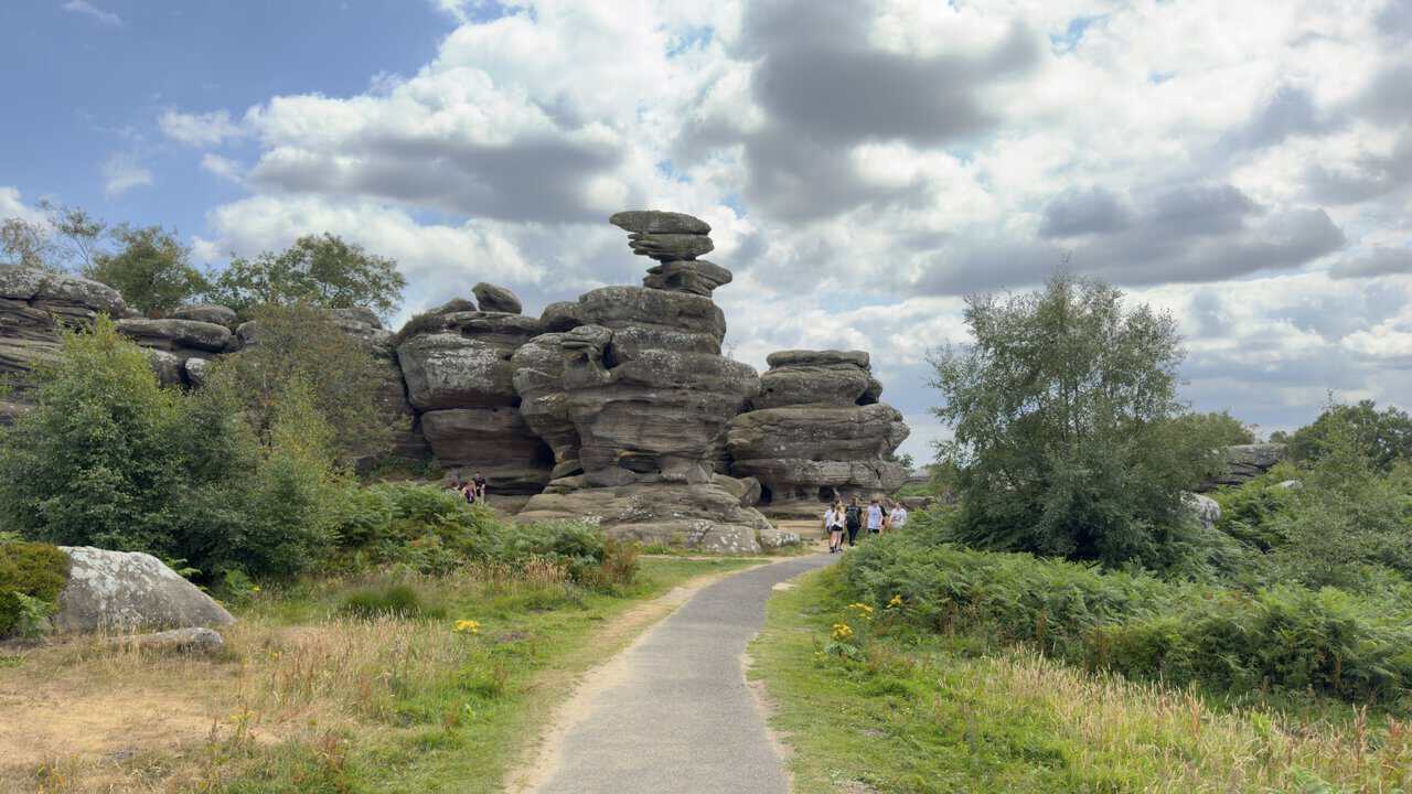 The tarmac scenic route through the central rocks on the Brimham Rocks walk.