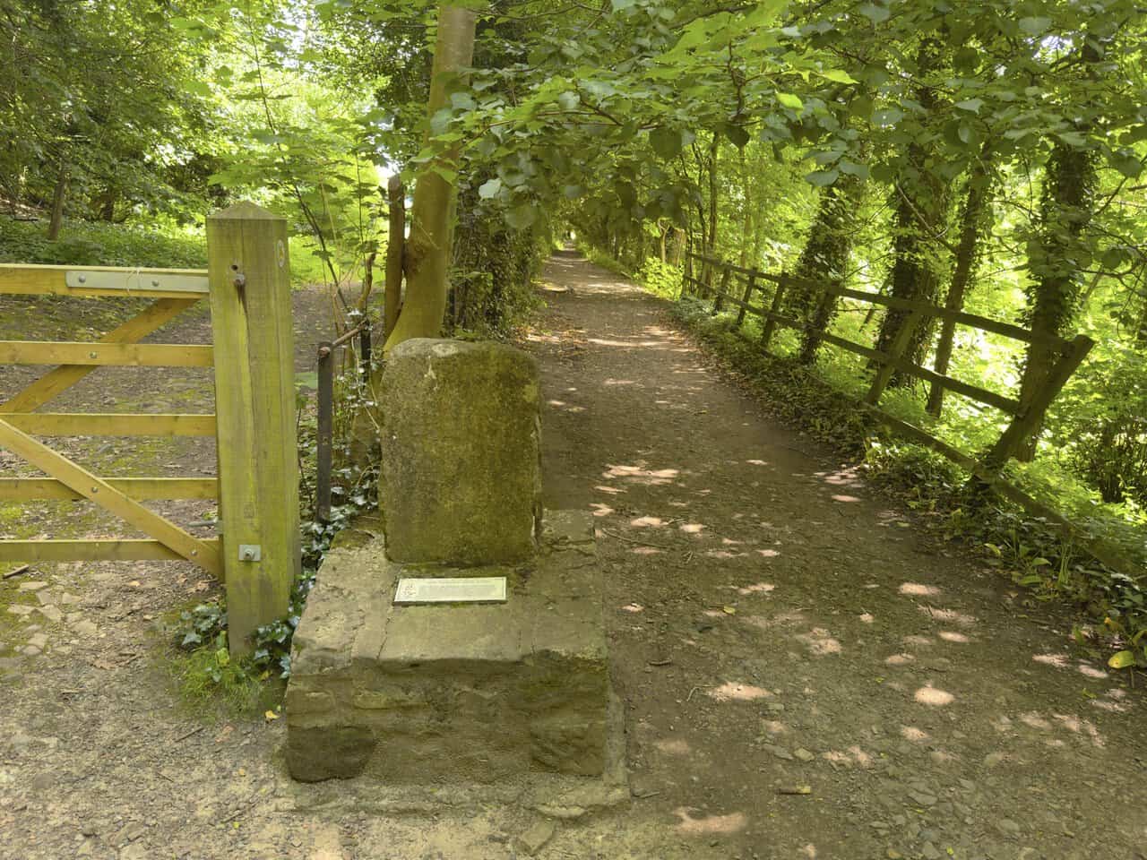 Drummer Boy’s Stone beside the woodland path, marking the Richmond legend of the lost tunnel to Easby Abbey.