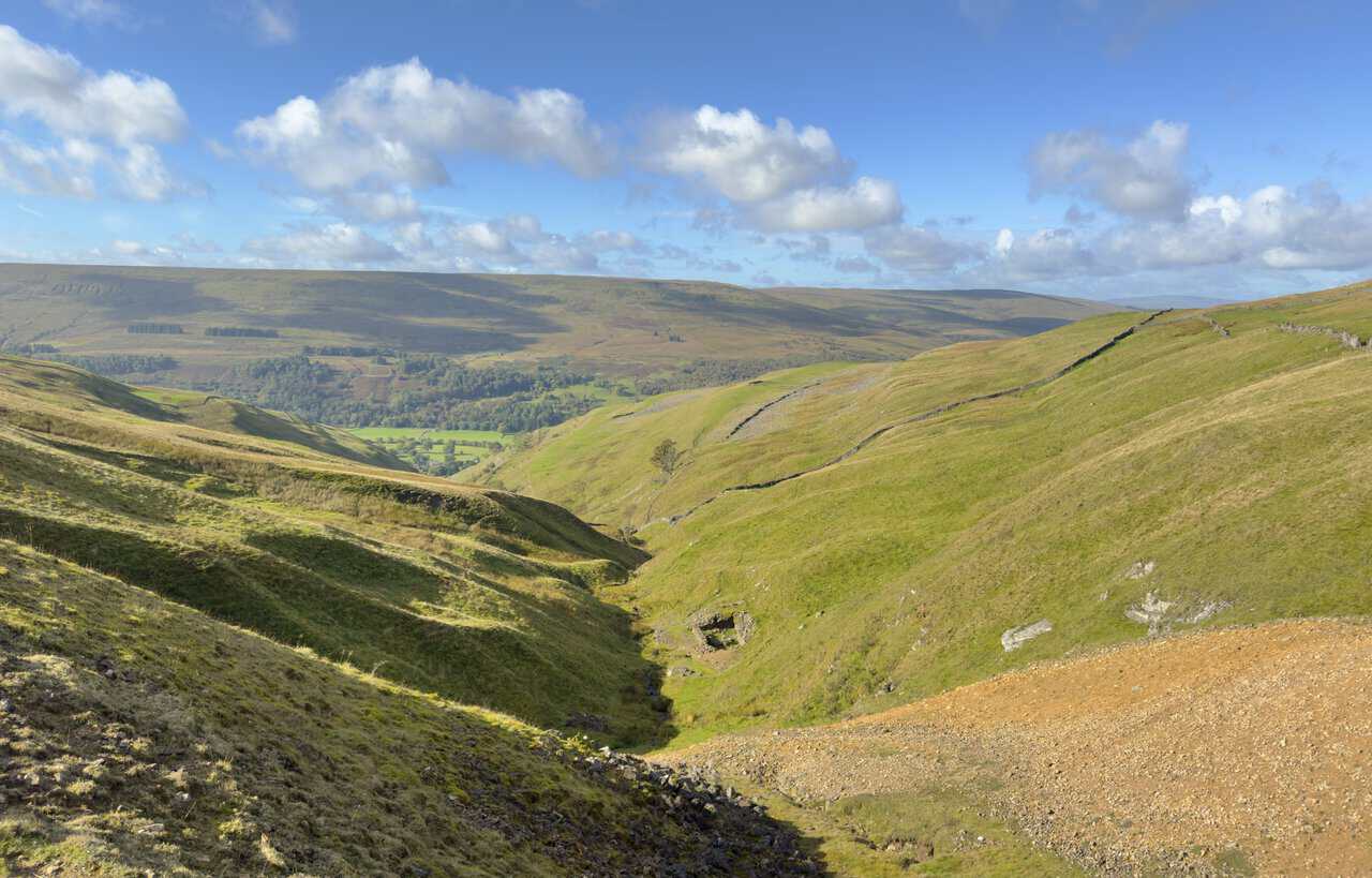 Looking back down the narrow valley of Buckden Beck from Buckden Lead Mine.