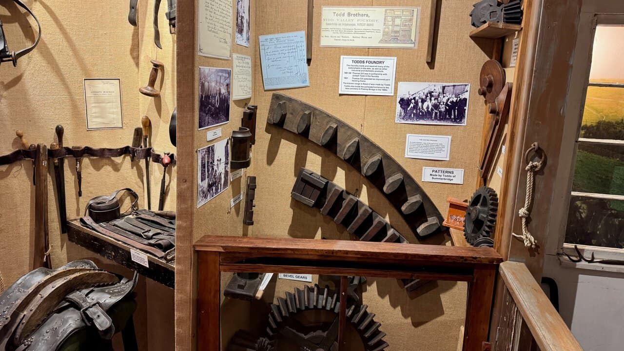 Wooden casting patterns from Todd's Foundry of Summerbridge in the Local Industries room at Nidderdale Museum.